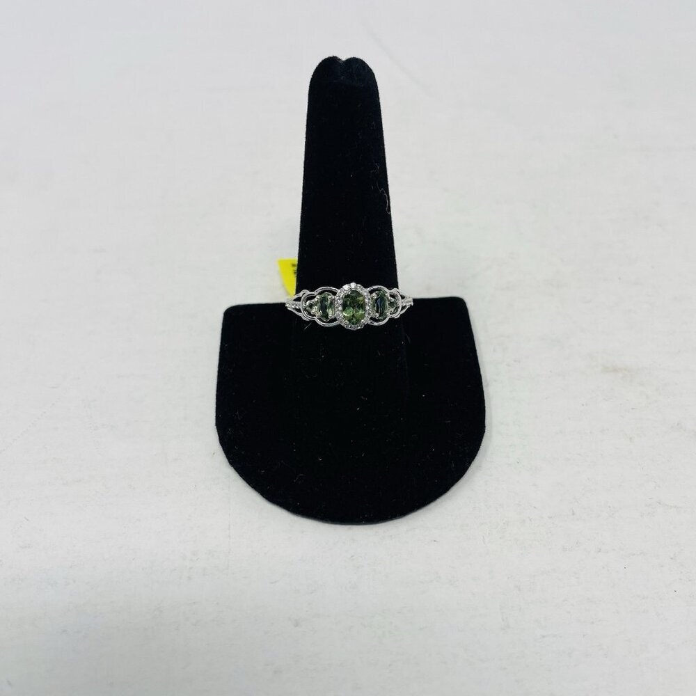 Natural Green Apatite Size 10 Cambodian Zircon 925‎ Sterling Silver Ring 5026